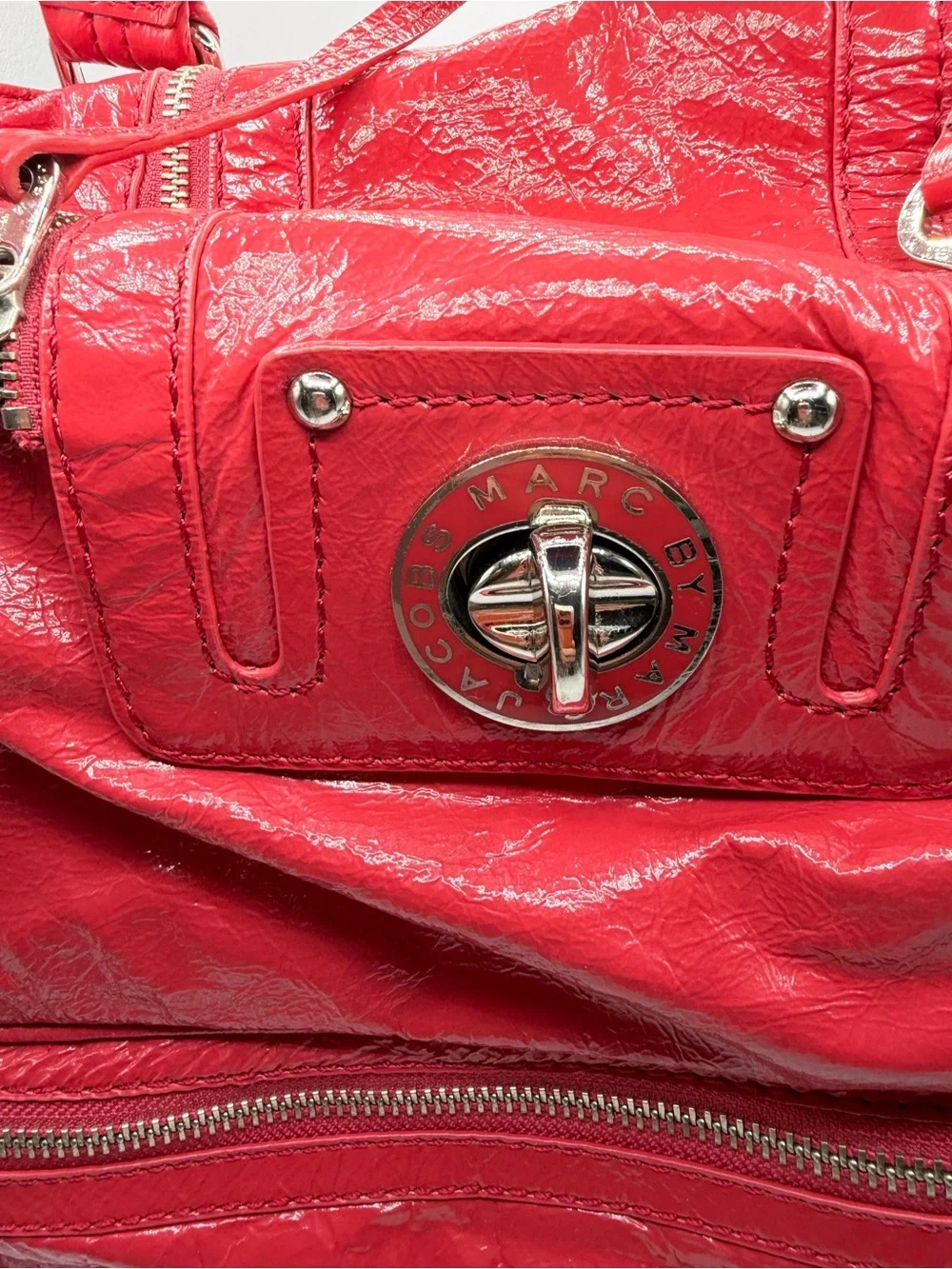 Vng Marc byMarc Jacobs Groovee Bag Hobo Y2K Patent Pink Leather Slouchy Satchel